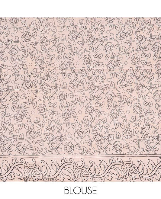 Red floral machine-printed kalamkari cotton saree, floral printed border & paisley printed pallu
