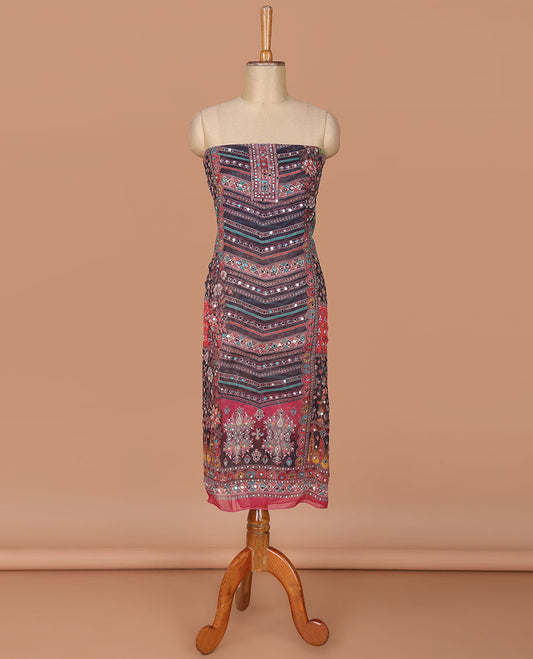 Multi-color georgette digital print, mirror work chudidhar material top with santoon material pant & digital, print mirror work dupatta