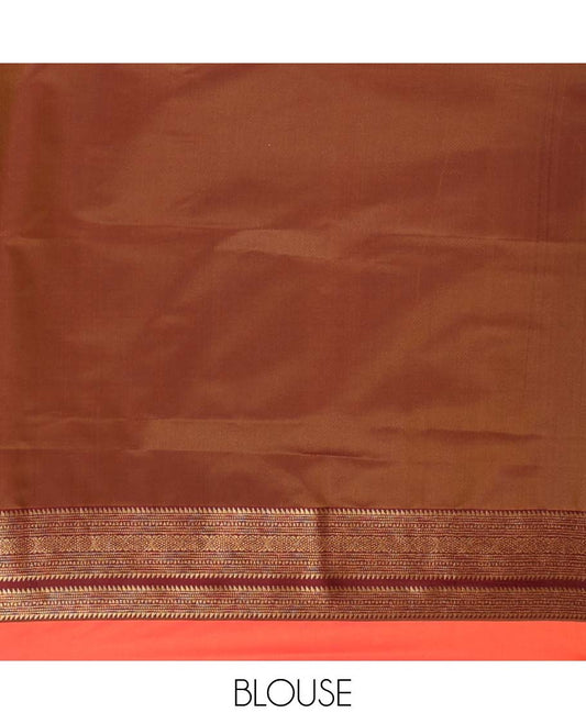 Orange mayil chakra & wedding-themed motifs semi-soft silksaree,contrast ganga jamuna rettai pettu traditional border & grand pallu