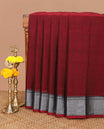 Maroon narayanapet cotton saree with zari thread temple cheer border & striped pallu along with running blouse