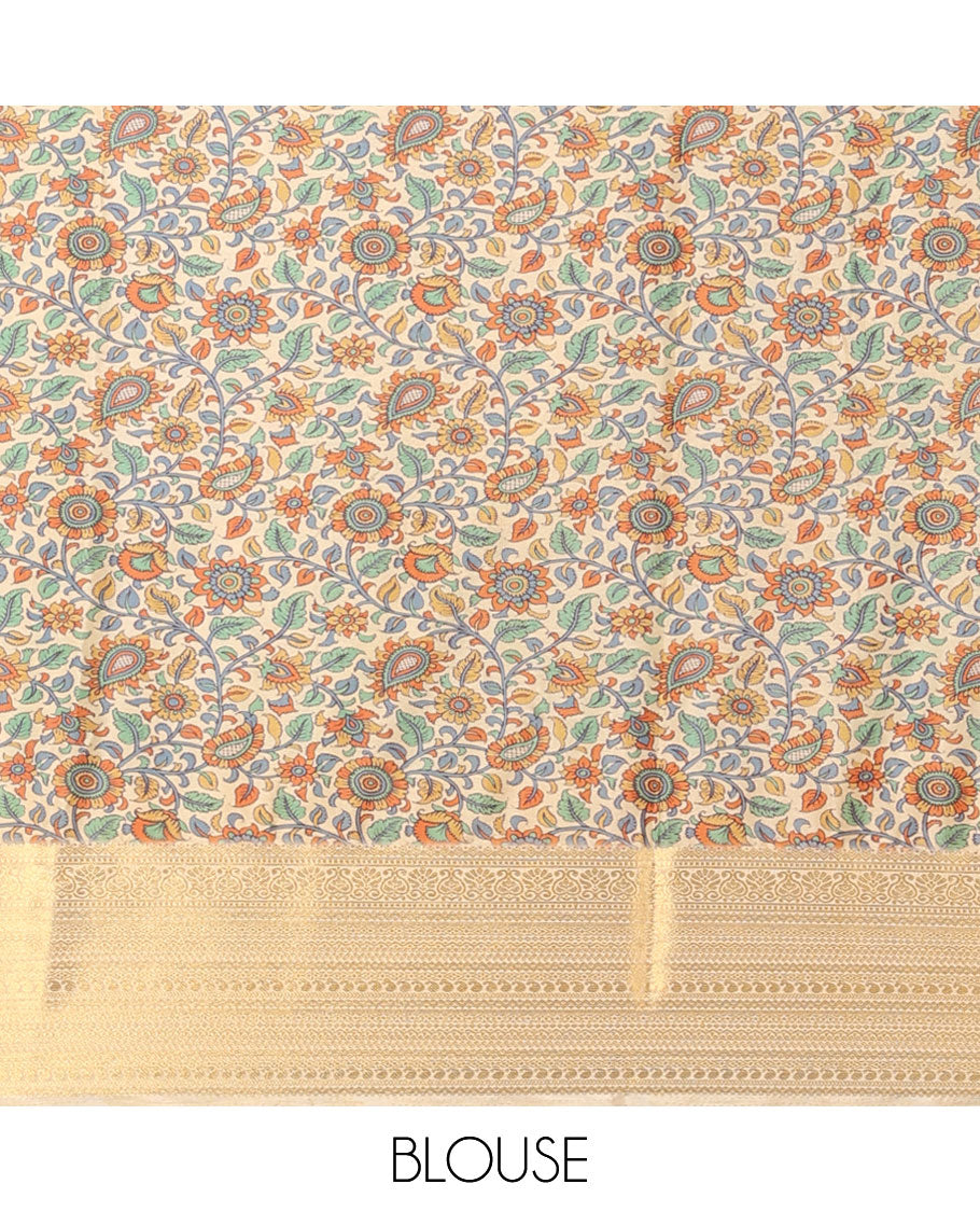 Blue striped design  mysore silk saree with contrast intricate zari border & human, animal , floral design pallu