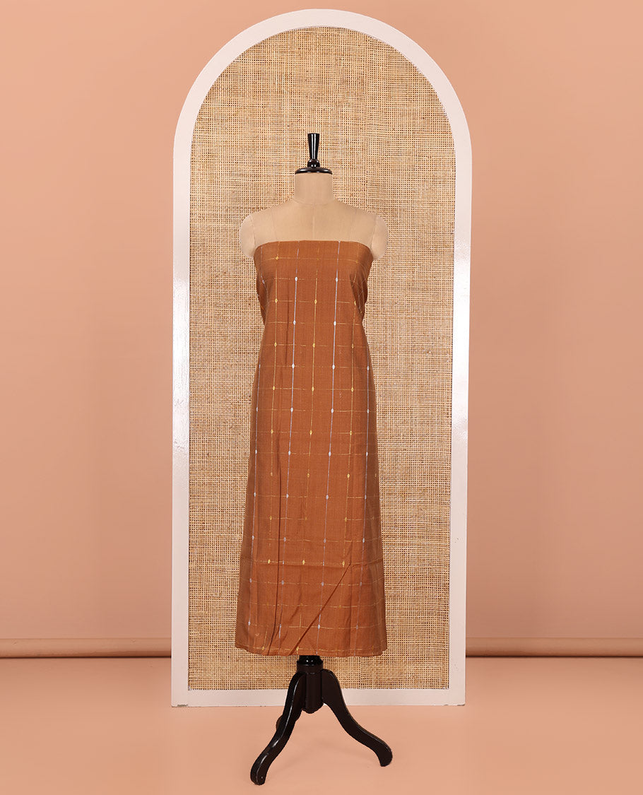 Mustard Material Churidar Set, Accentuated with Zari Checked Semi-Silk Top, Comes with a Contrast Plain Soft Cotton Bottom, and a Contrast Semi-Silk Dupatta, Pictures a Herd of Elephants