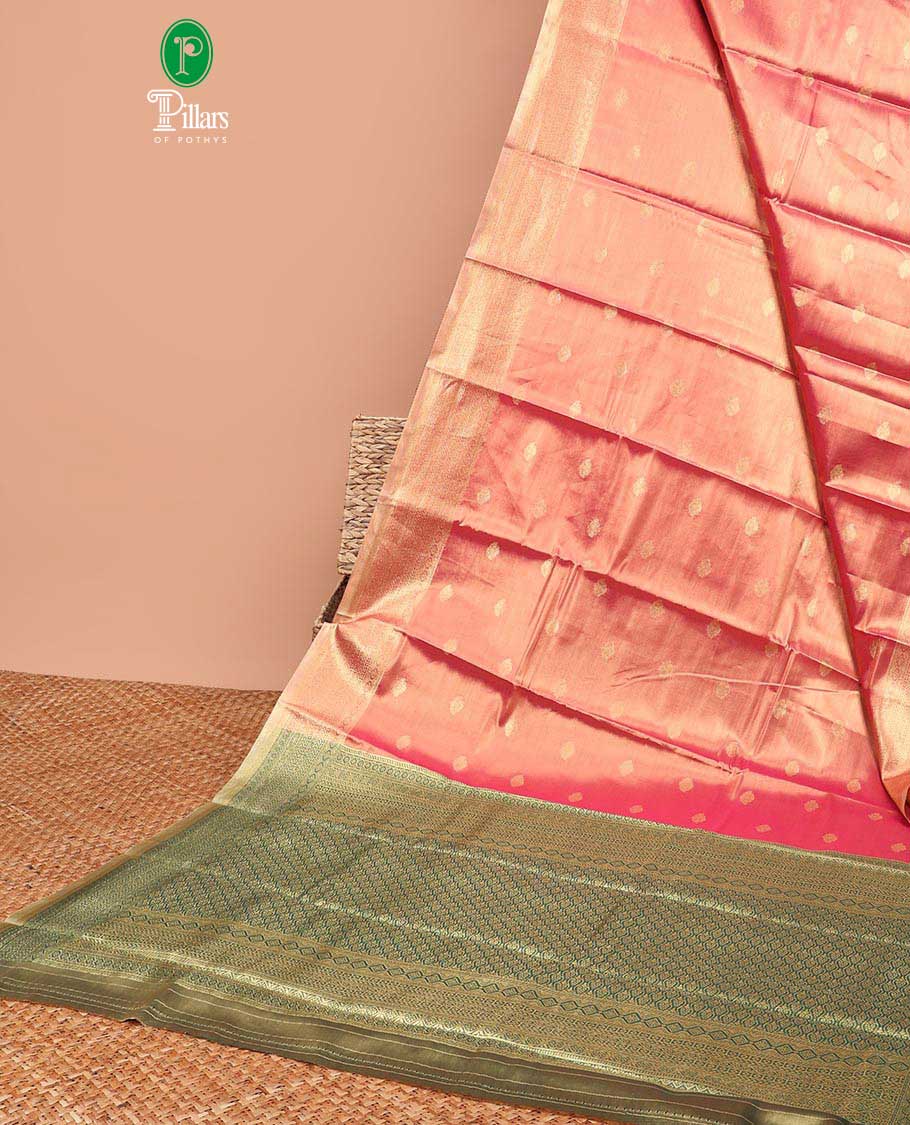 Pink zari butta tissue saree with zari  brocade design of border &  brocadedesign of pallu