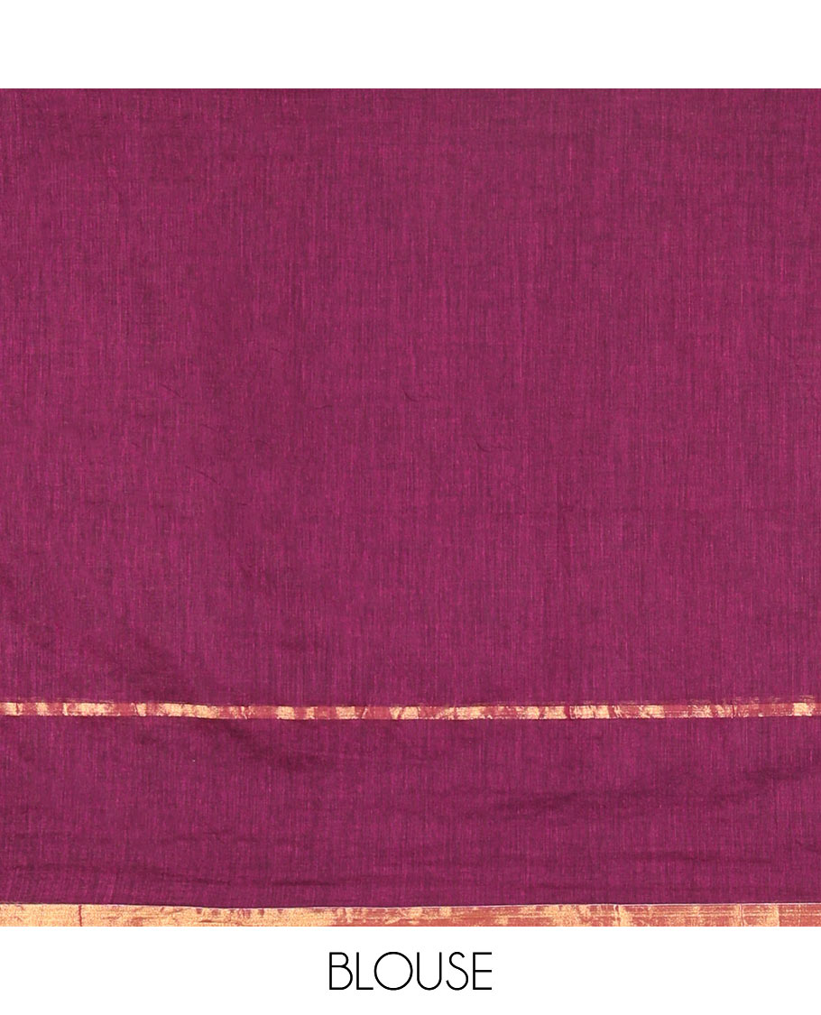 Violet Plain Khadi Mul Cotton Saree, Subtly Sparkled with Zari Border, Self-Pallu, and Paired with a Matching Blouse
