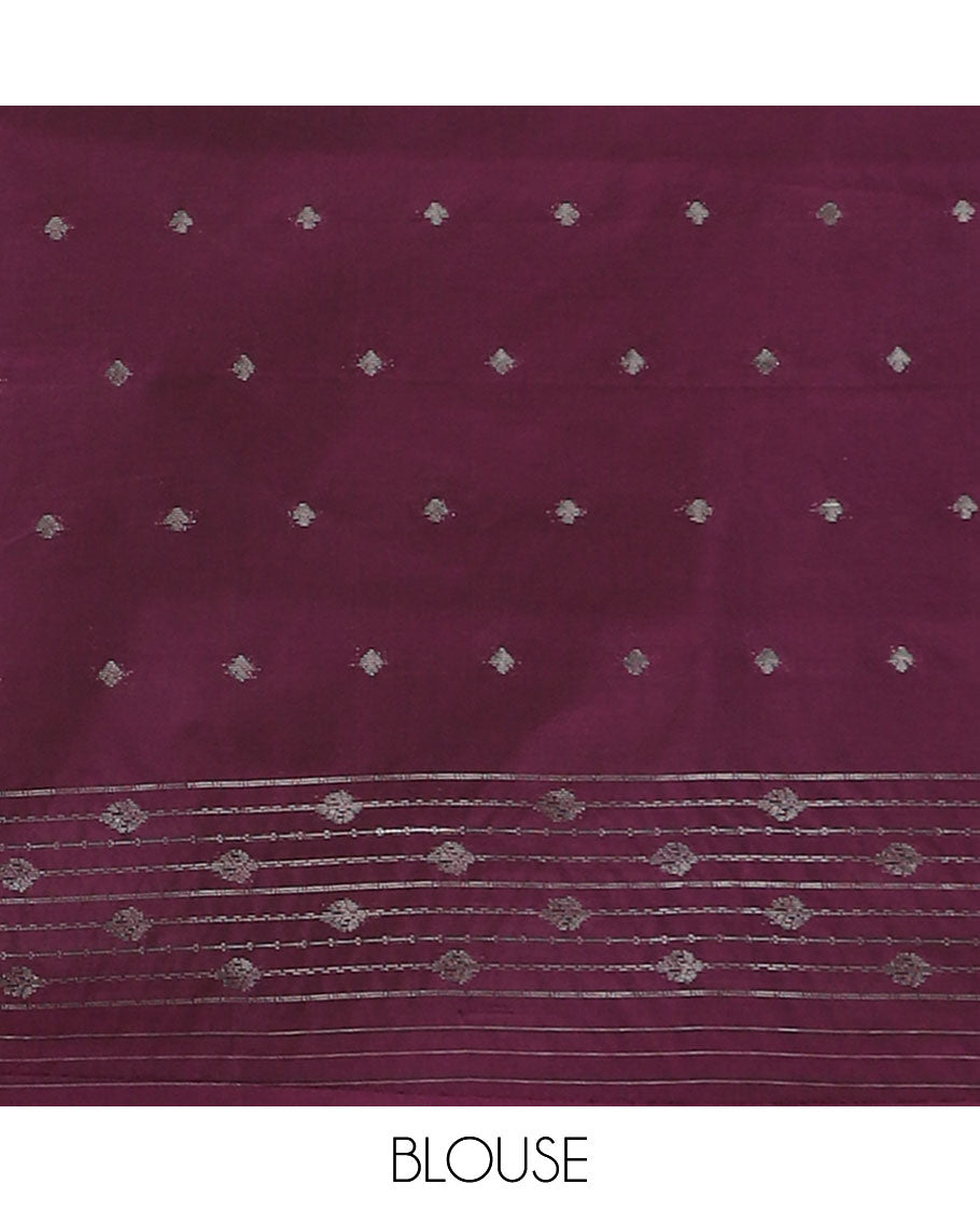 Borderless wine color thousand zari buttas kanchi silk saree, self-pallu of buttas and stripes in zari