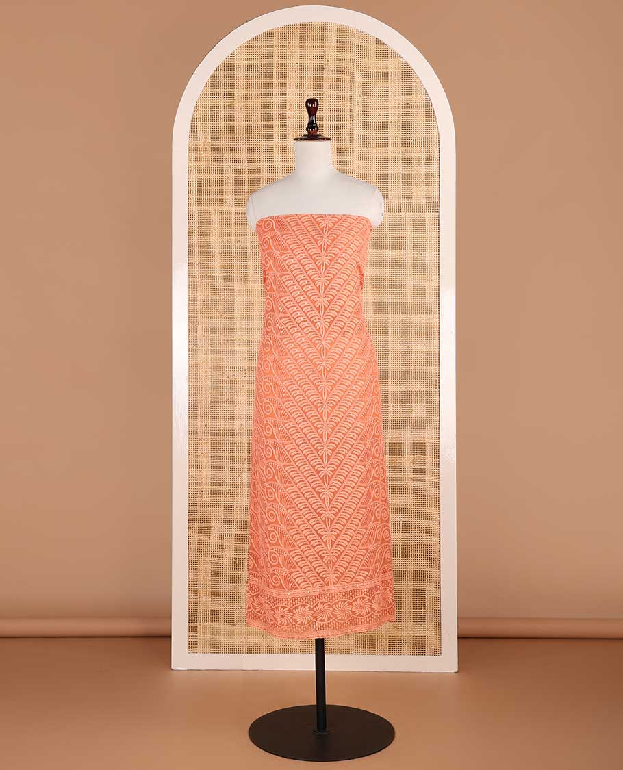 Dusty peach shifli sequins embroidery georgette chudidhar material top with american crepe pant & sequins embroidery, scallop cut dupatta