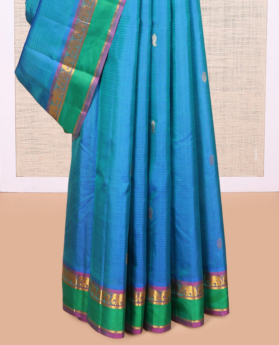 Blue Striped Kanchipuram Silk Saree