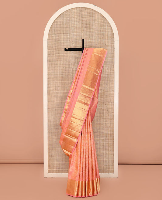 Pink Wedding Silk Saree, Elevated with Jacquard Design On Its Body, Highlighted by Zari Border of Laddu Kamalam, And Kodi Manga Designs, Grand Pallu and Paired with a Matching Blouse