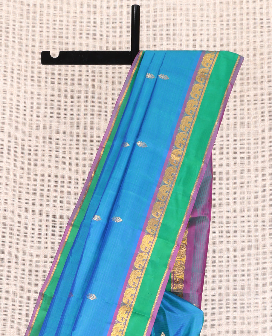 Blue Striped Kanchipuram Silk Saree