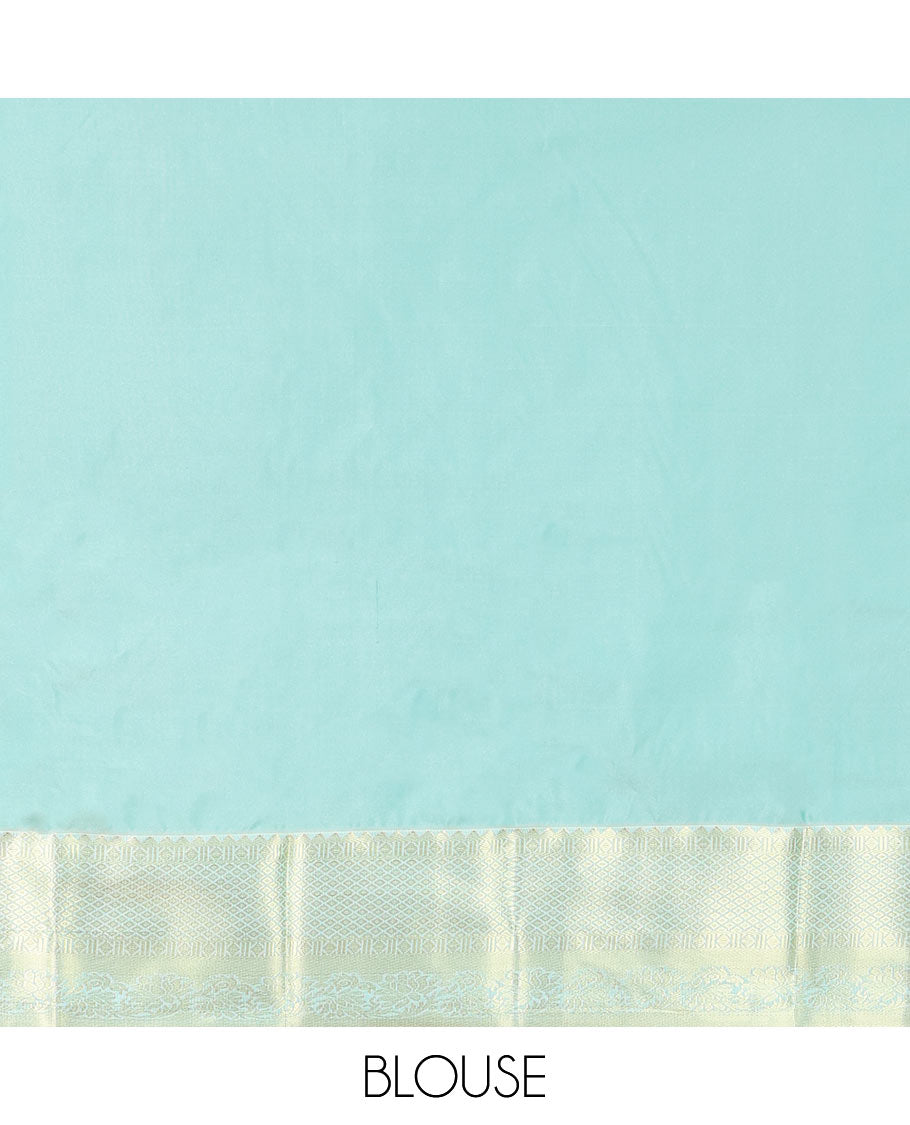 Red Budget Silk Saree, Mesmerized with Zari Buttas and Stripes All Over Its Body, Complemented by a Contrast Traditional Zari Design Border, Sparsely Woven Jaal Pallu, and Paired with a Contrast Blouse