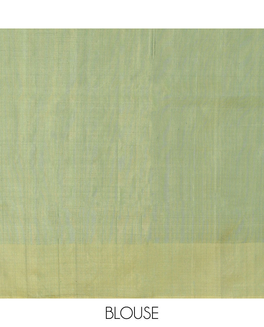 Green zari buttas soft silk saree, contrast border & pallu of patola-style intricate design weave