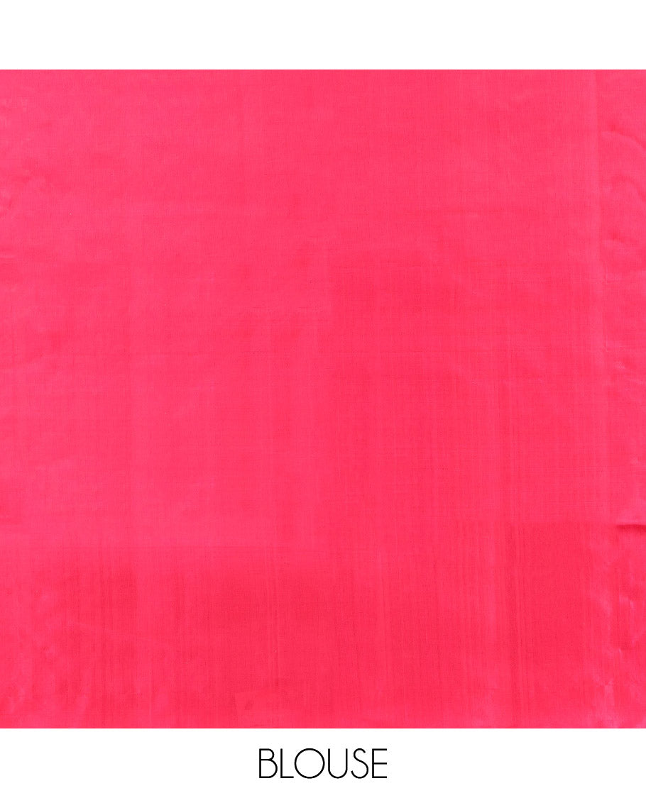 Orange Mayuri Soft Silk Saree, Subtly Sparkled with Stripes, Complemented by a Contrast Floral Creeper Border, a Pallu of Floral Designs, and a Contrast Blouse