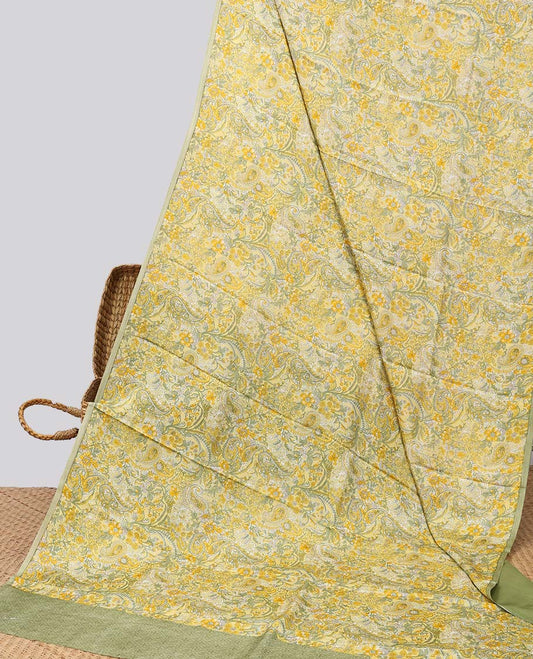 Cream floral vine design with plain border & pallu of argyle design