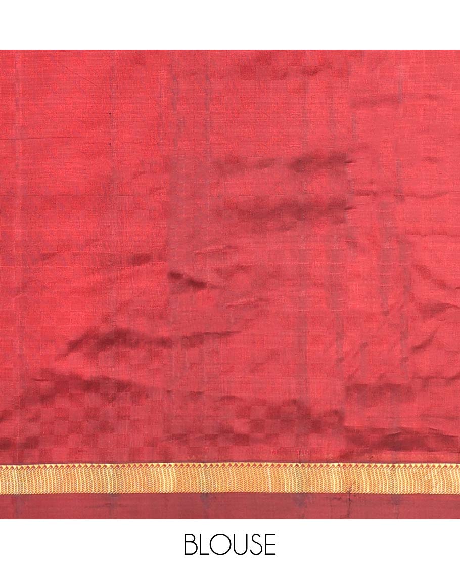 Orange checked kancheepuram silk saree with contrast temple border & checked design pallu