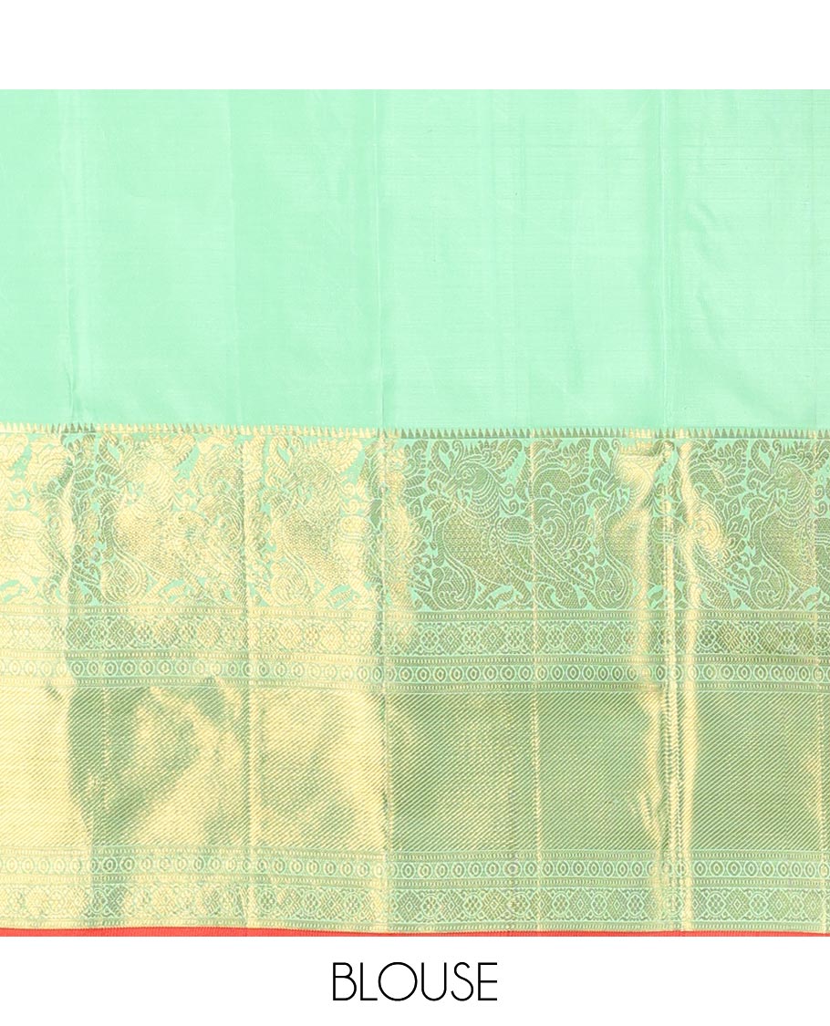 Red floral jacquard samudrika silk saree with contrast zari design border & floral, checked zari design pallu
