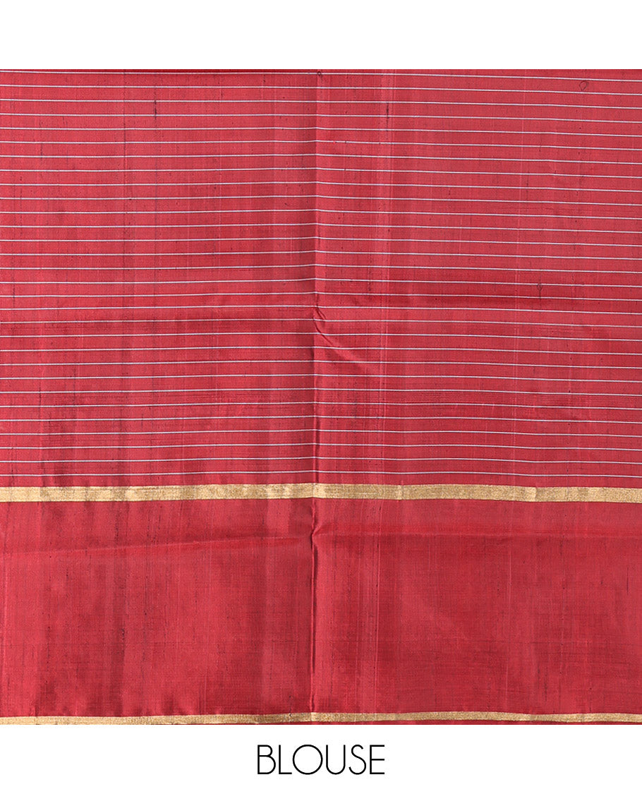 Dark Rust Mayuri Lite Silk Mix Saree, Subtly Sparkled With Buttas and Checks, Highlighted by Zari Border, Intricate Pallu and a Matching Blouse