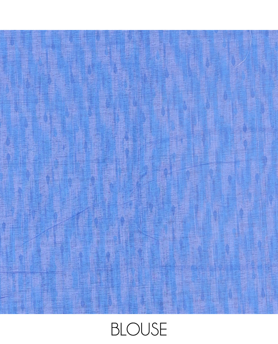 Borderless pink umbrella motifs printed linen cotton saree, self-pallu of big umbrella motifs and contrast blouse