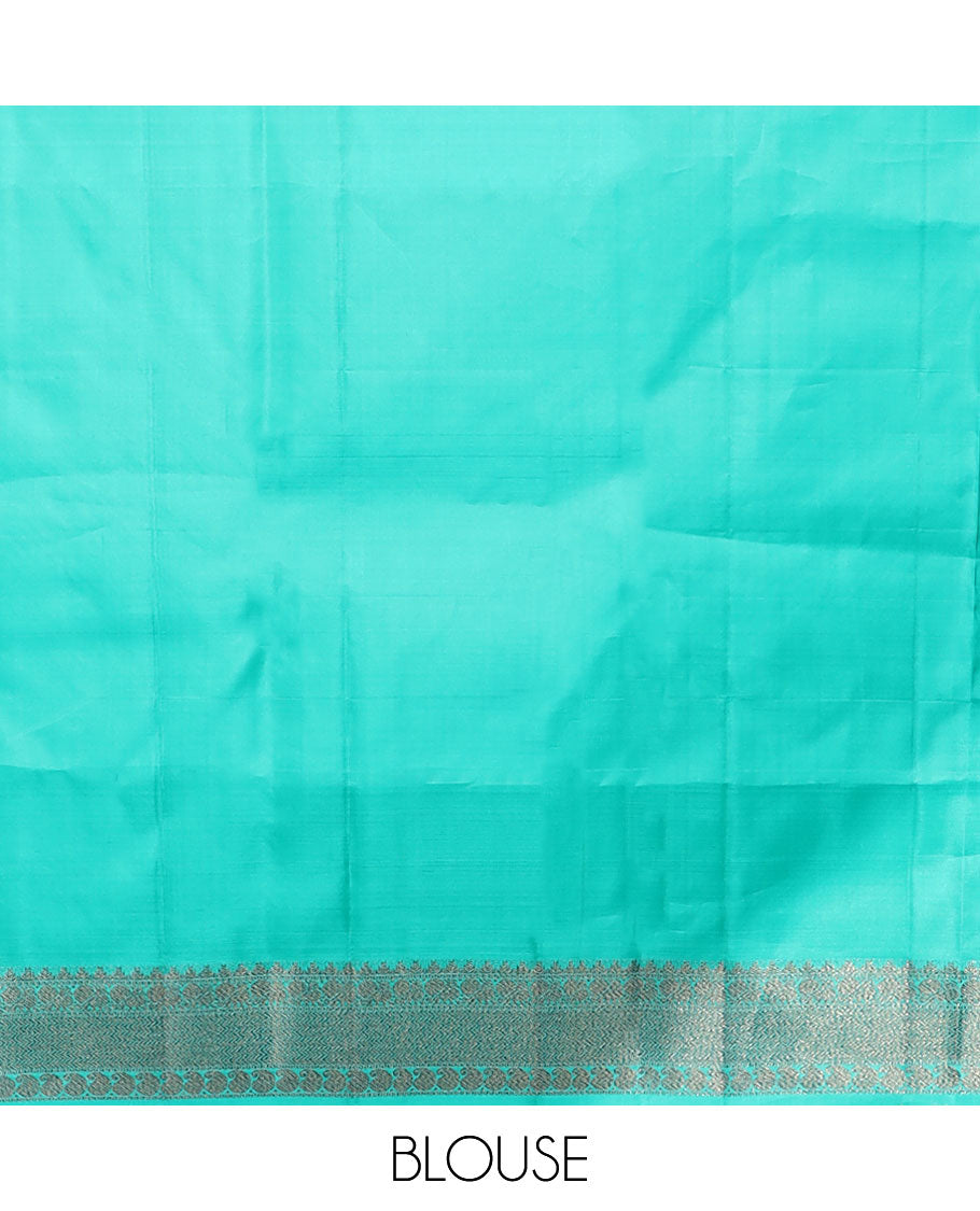 Blue buttas kancheepuram silk saree with self border of rekku,muthu,mayil, paisley design & intricate zari design pallu