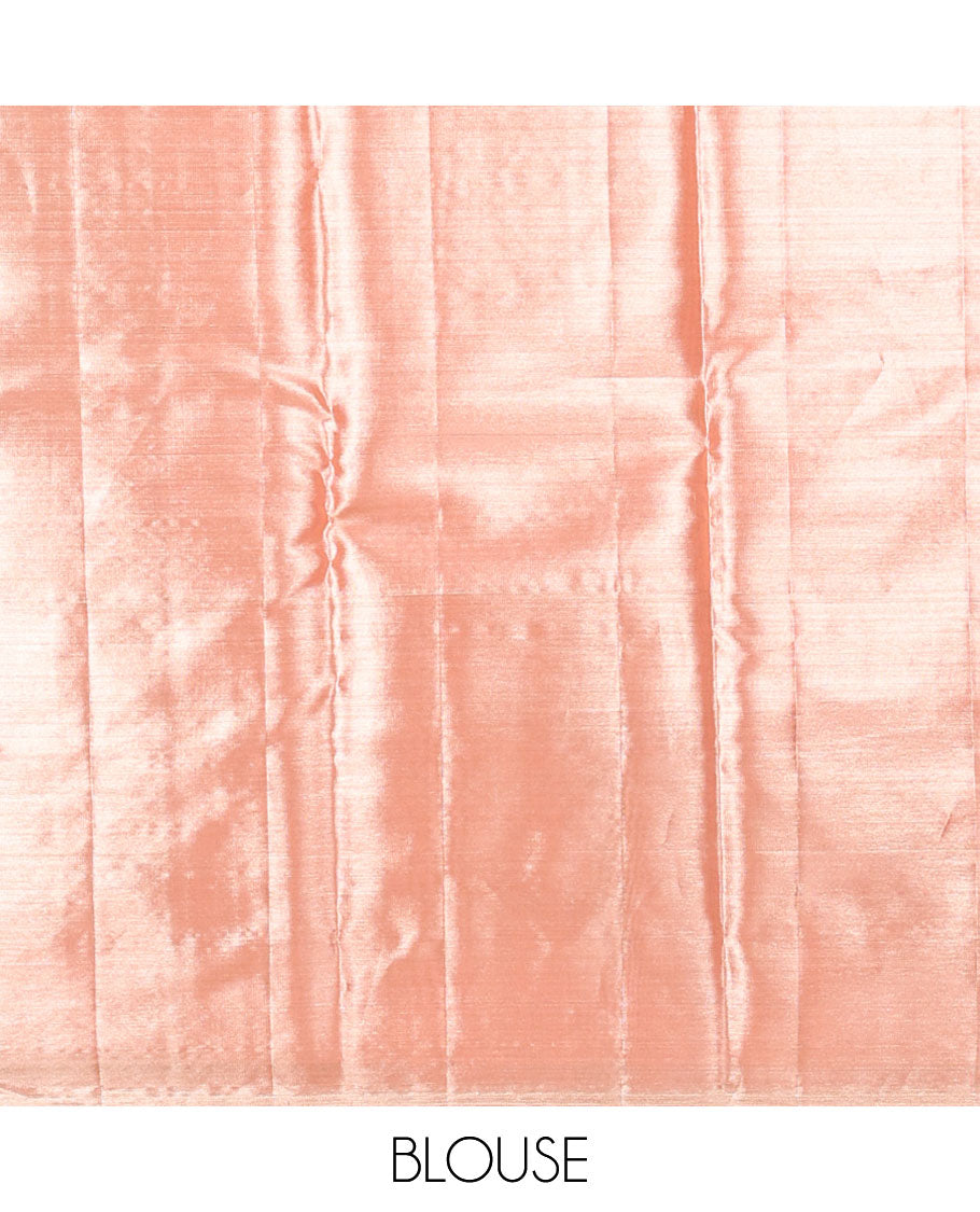Orange floral vine design kancheepuram tissue silk saree with self traditional zari border & intricate zari pallu