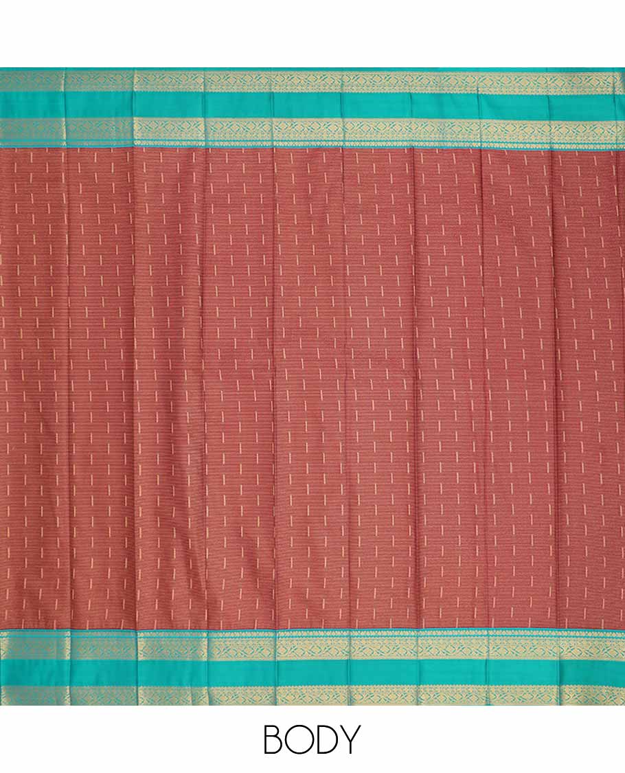 Red striped budget silk saree with contrast zari border & intricate zari design pallu