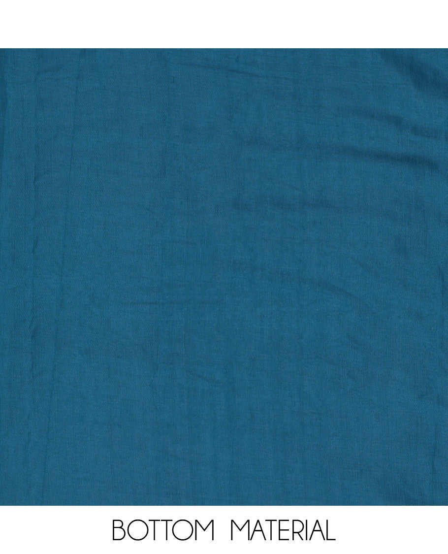 Blue chudidhar material set floral design top, plain bottom & floral design dupatta