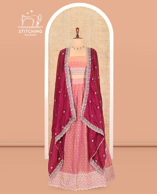Onion Pink Moss Organza Half-Saree