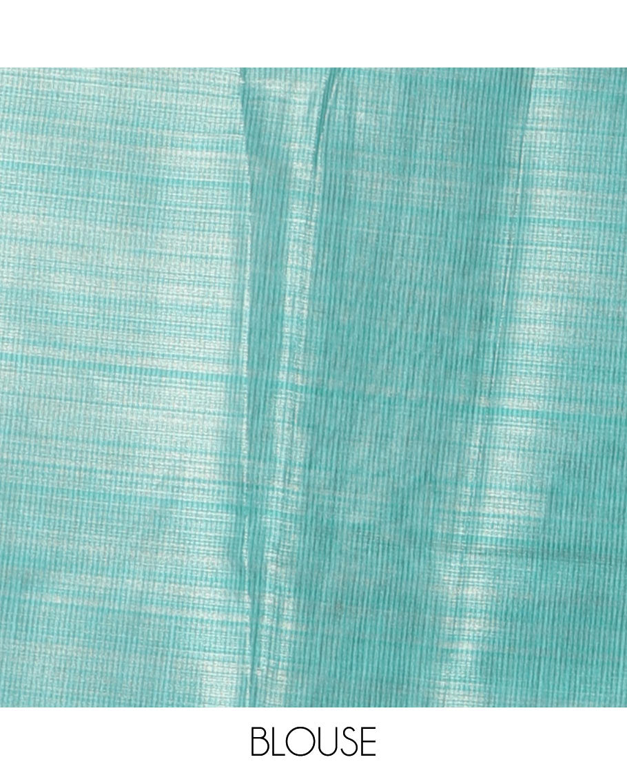 Borderless purple big floral motifs printed tissue silk saree with floral printed pallu, and a contrast plain blouse