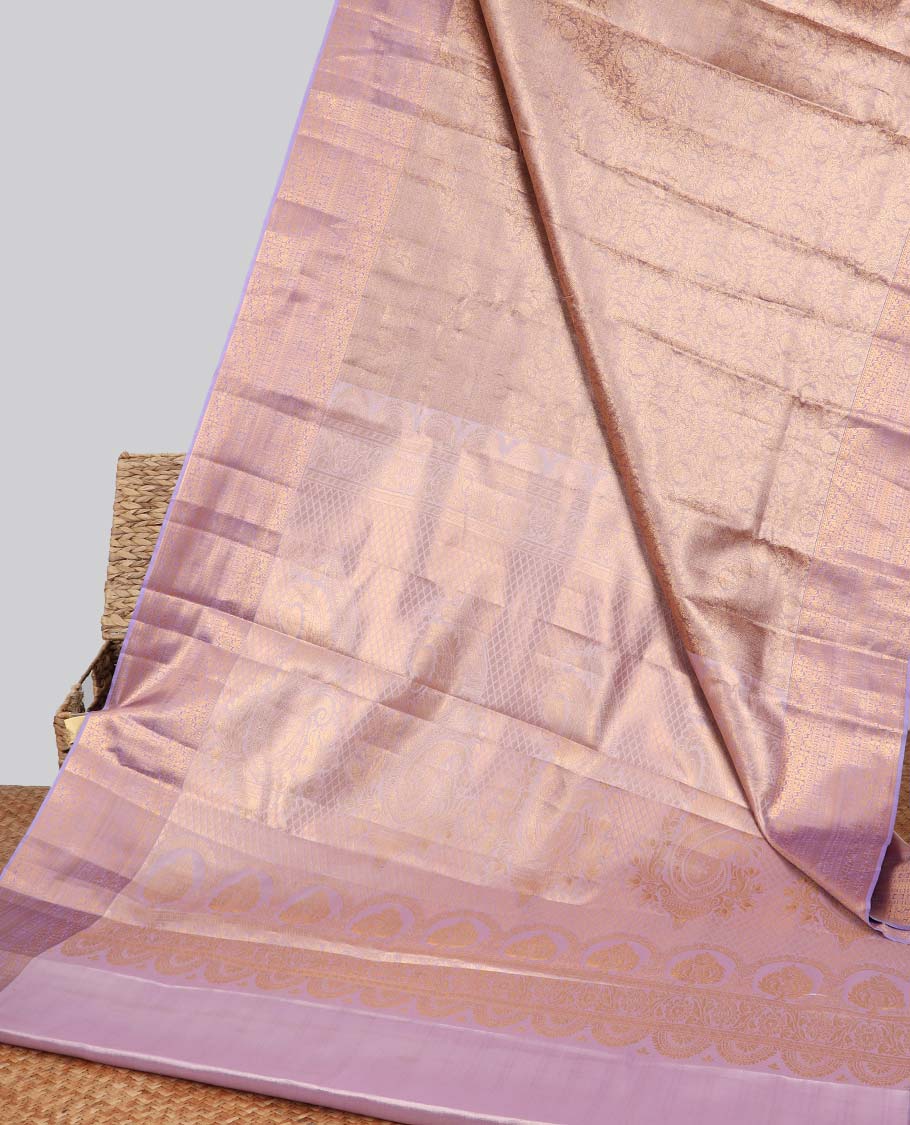 Lavender floral jacquard budget silk saree with self floral zari border & traditional zari desugn pallu