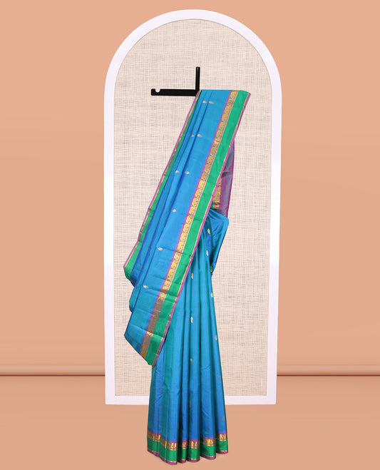 Blue Striped Kanchipuram Silk Saree