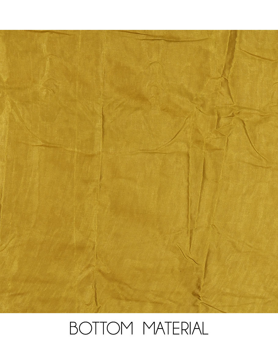 Parrot green material chudidar set, plain with neck work vichitra silk top, cotton bottom & baraso floral printed dupatta