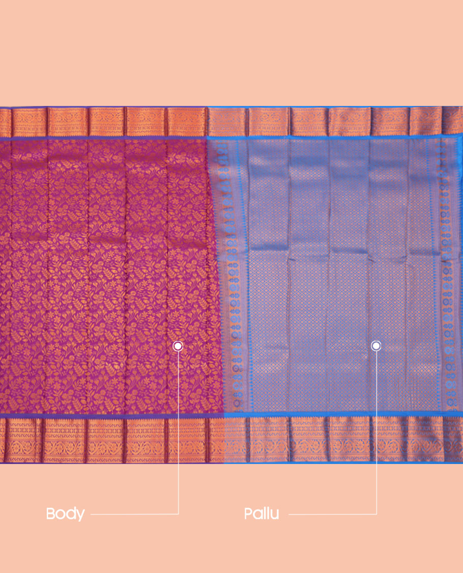 Purple Budget Silk Saree, Adorned with Jacquard Design, a Contrast Traditional Zari Border, Jaal Pallu, and a Contrast Blouse