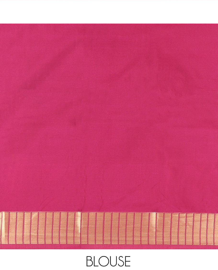 Wine Color Budget Silk Saree, Adorned with Zari Buttas All Over Its Body, Highlighted by Temple Zari Border, Gleaming Chevron-Patterned Pallu, and Paired with a Matching Blouse