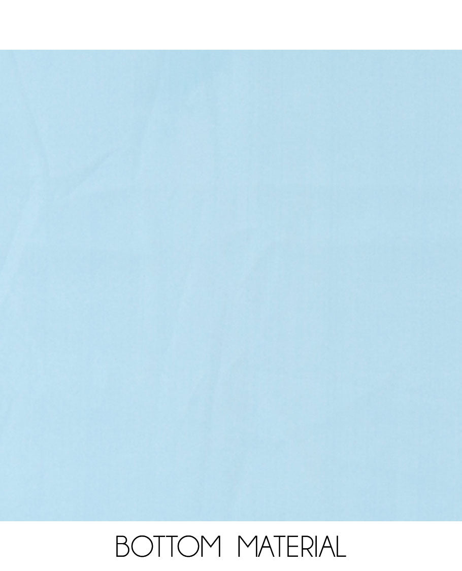 Blue material chudidar set, floral thread embroidered georgette top, plain bottom, and floral motifs embroidered scallop georgette dupatta