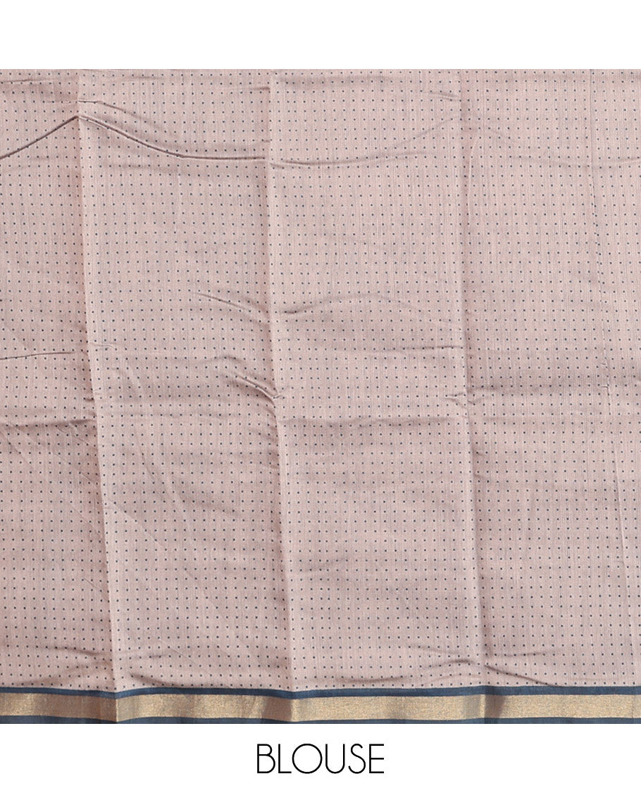 Blue Mul Mul Cotton Saree, Adorned with Floral-Geometric Batik Print, a Subtle Border, a Batik-Printed Pallu, and a Contrast Blouse