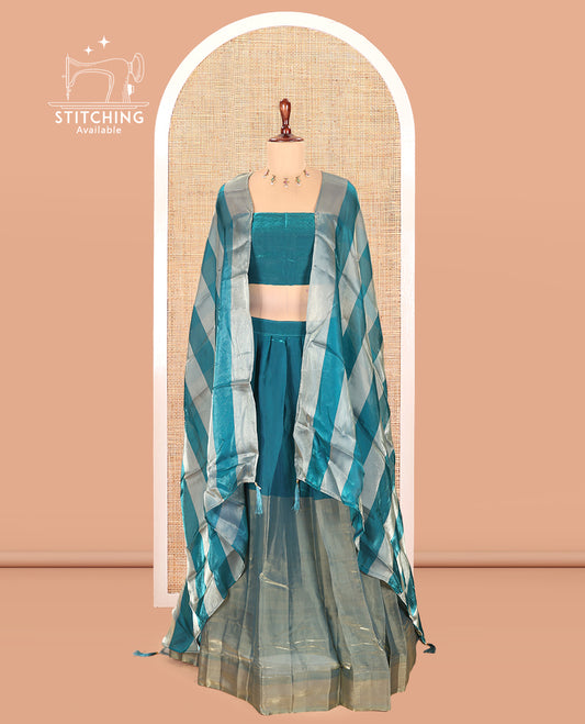 Rama Blue Velvet Organza Half-Saree