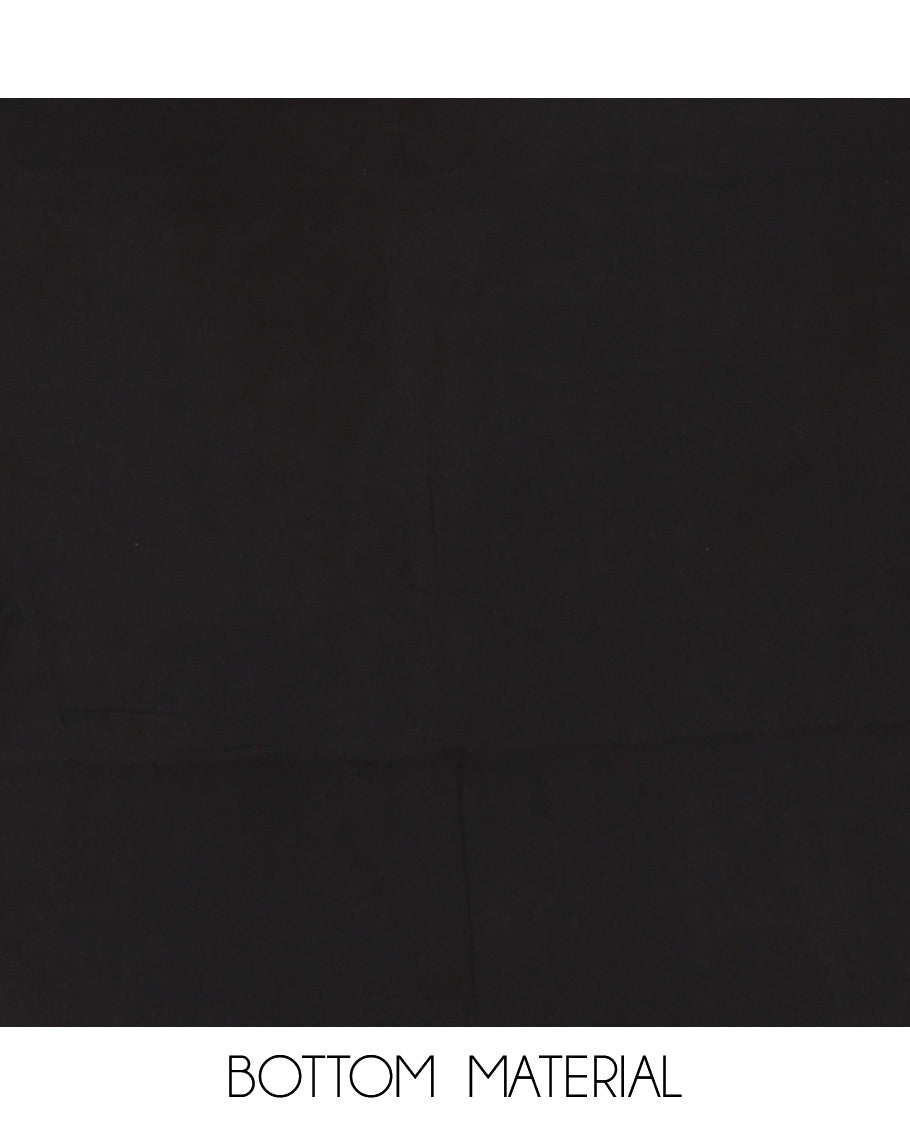 Black and green viscose georgette material churidar set, geometric shapes batik hand block printed top, plain bottom, and batik hand block printed dupatta