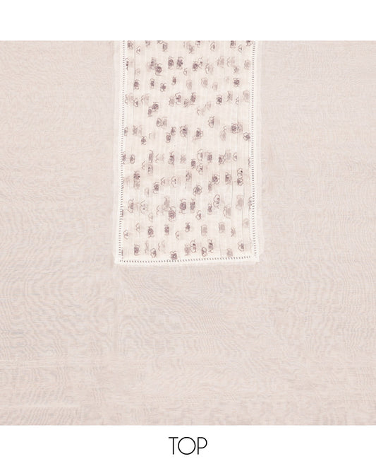 White Cotton Material Churidar Set Featuring Floral Print Top, Matching Bottom, and Floral Dupatta