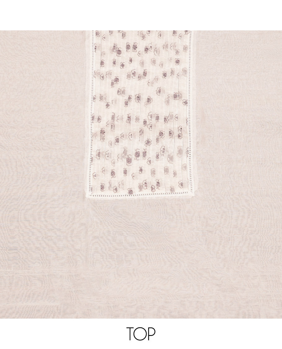 White Cotton Material Churidar Set Featuring Floral Print Top, Matching Bottom, and Floral Dupatta
