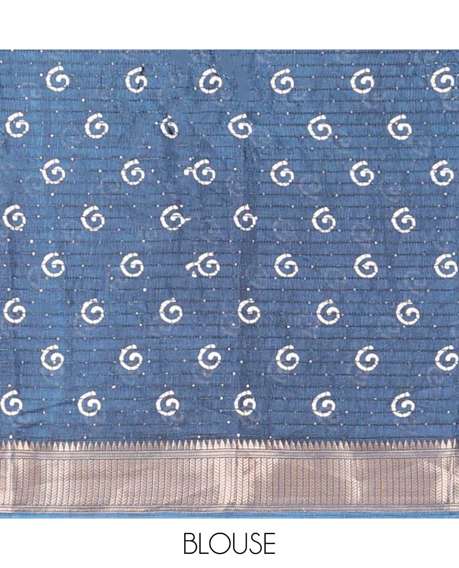 Peacock bluepathik print , sequins design dola silk saree with copper thread border & small pathik printed blouse