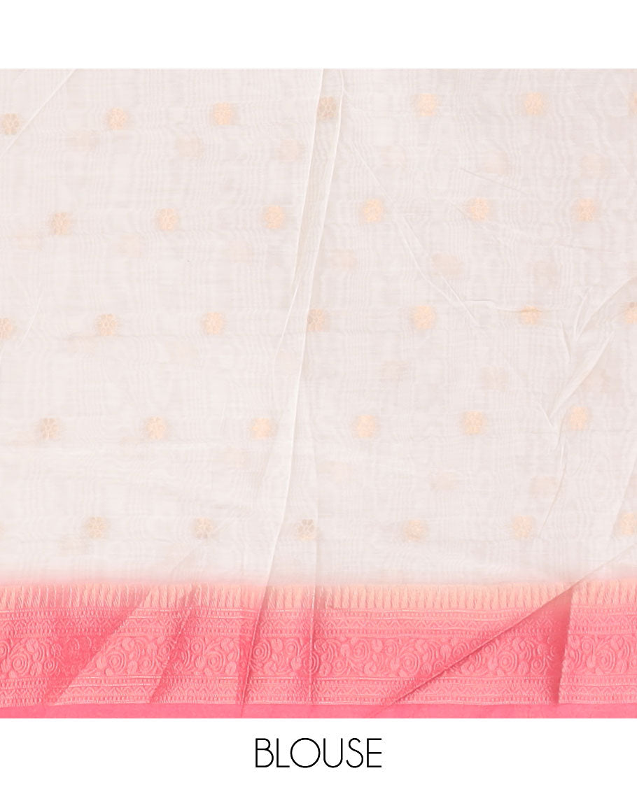 Borderless off white zari weaving khadhi cotton saree with contrast dark pink weaving pallu