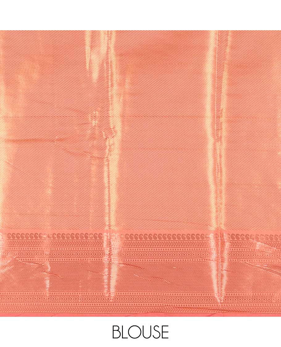 Rama green ogee jacquard Kanchi tissue saree, contrast traditional zari design border, gleaming pallu, and a contrast jacquard blouse