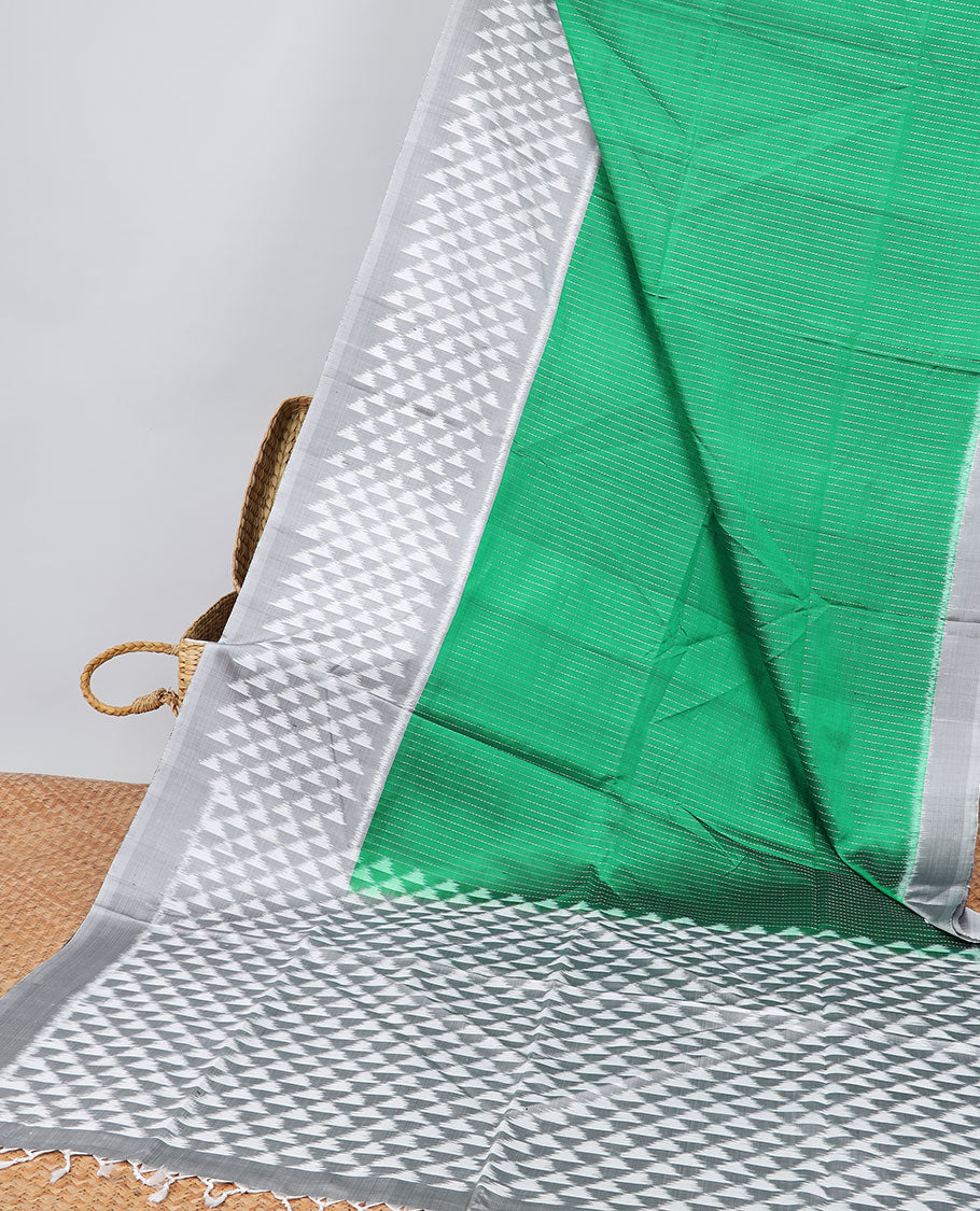 Green checked  soft silk saree with contrast border & ara maadam design pallu