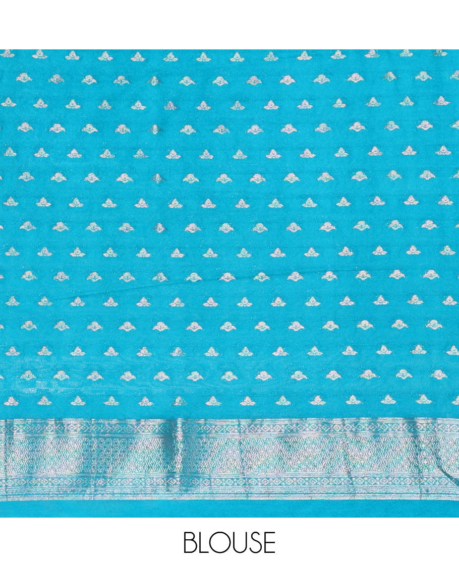 Navy blue zari buttas banarasi georgette saree, contrast traditional zari border, zari woven pallu and a contrast zari design blouse