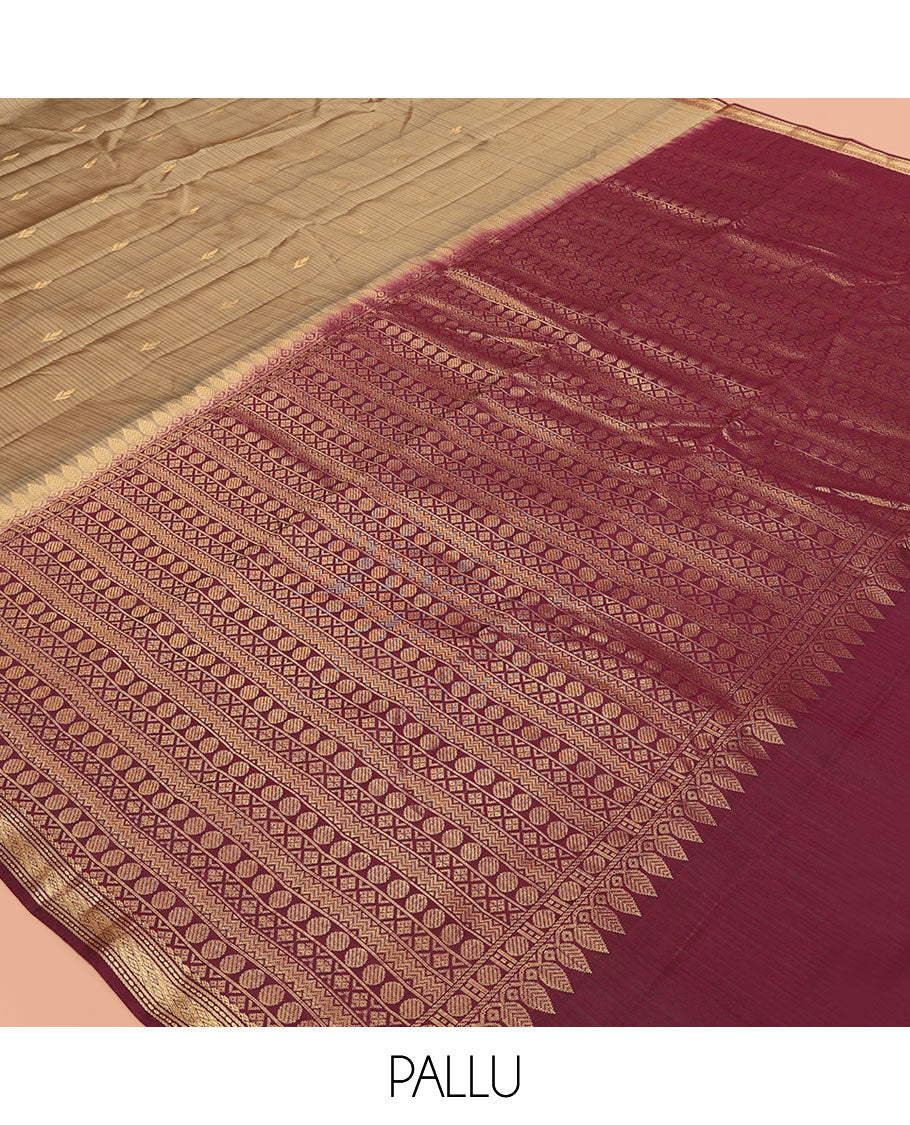 Brown Buttas Vasundhara Lite Silkmix Saree, Contrast Jaal Border, Traditional Kanchi Pallu, Contrast Blouse