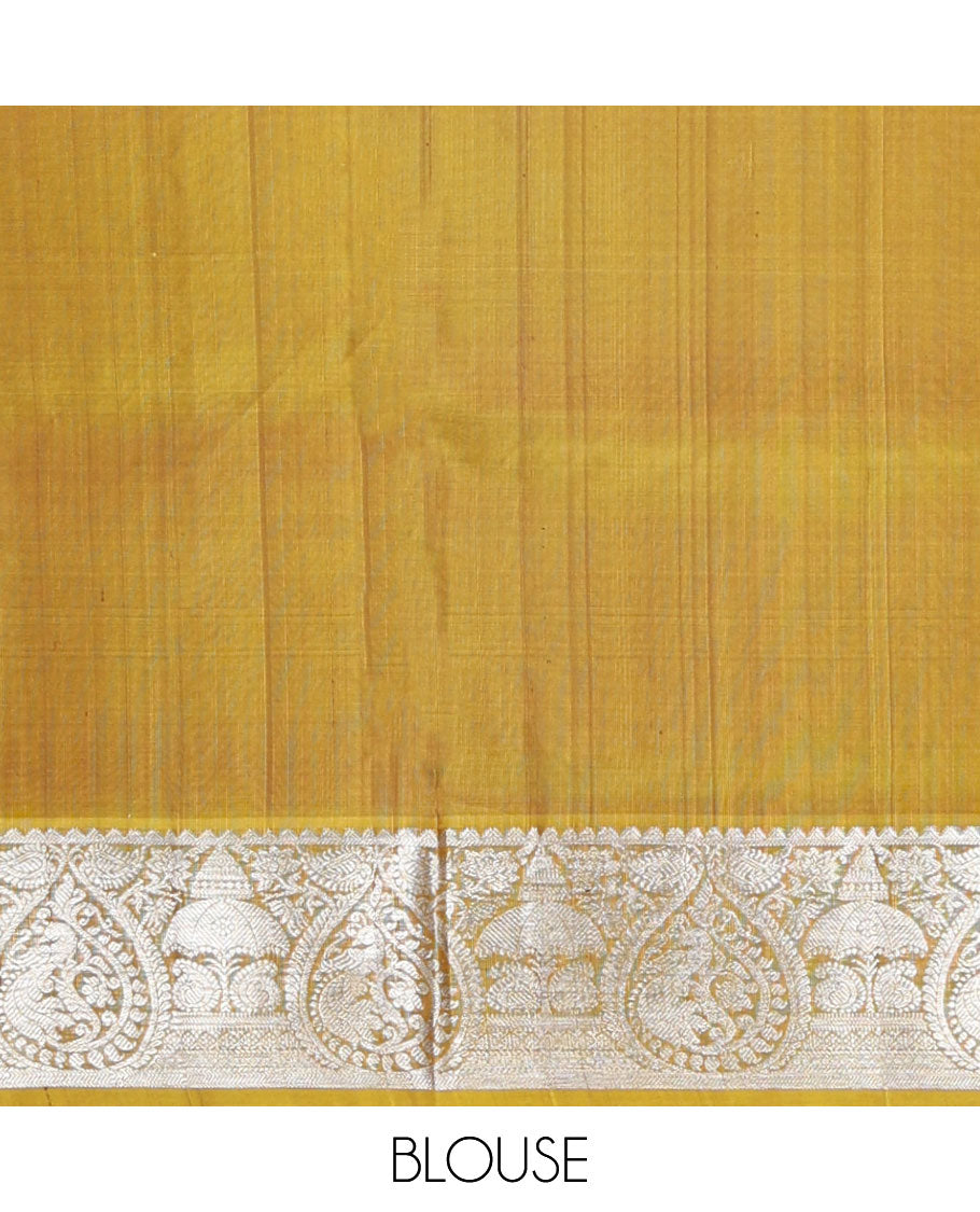 Grey striped design venkatagiri silk saree with contrast zari design pallu & ogee design pallu