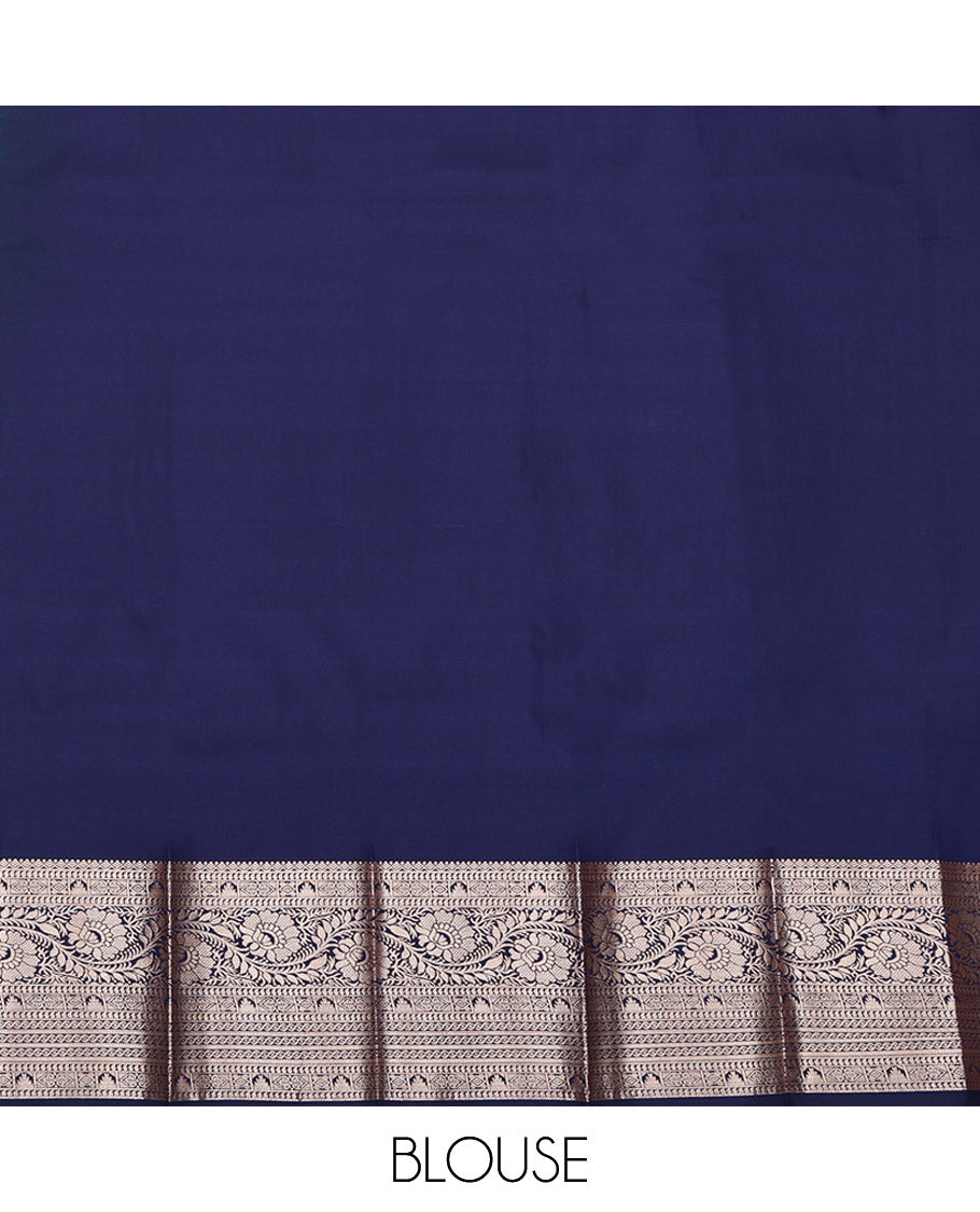 Blue Budget Silk Saree, Adorned with Zari Buttas All Over Its Body, Complemented by a Contrast Traditional Zari Design Woven Border, Mughal-Style Woven Pallu, and Paired with a Contrast Blouse
