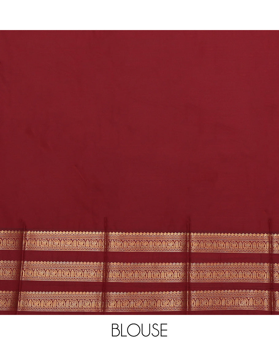 Green Budget Silk Saree, Adorned with Zari Buttas, a Contrast Traditional Zari Border, Grand Pallu, and a Contrast Blouse