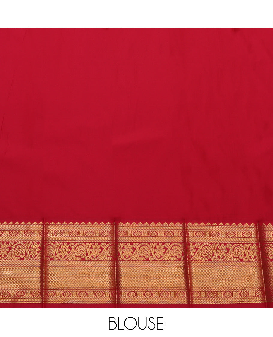 Green Budget Silk Saree, Adorned with Zari Buttas and Stripes, Complemented by Contrast Traditional Zari Border, Grand Pallu, and a Contrast Blouse