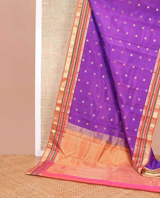 Purple mayil buttas vasundhara elite silk saree with contrast intricate zari design border & floral jaal pallu