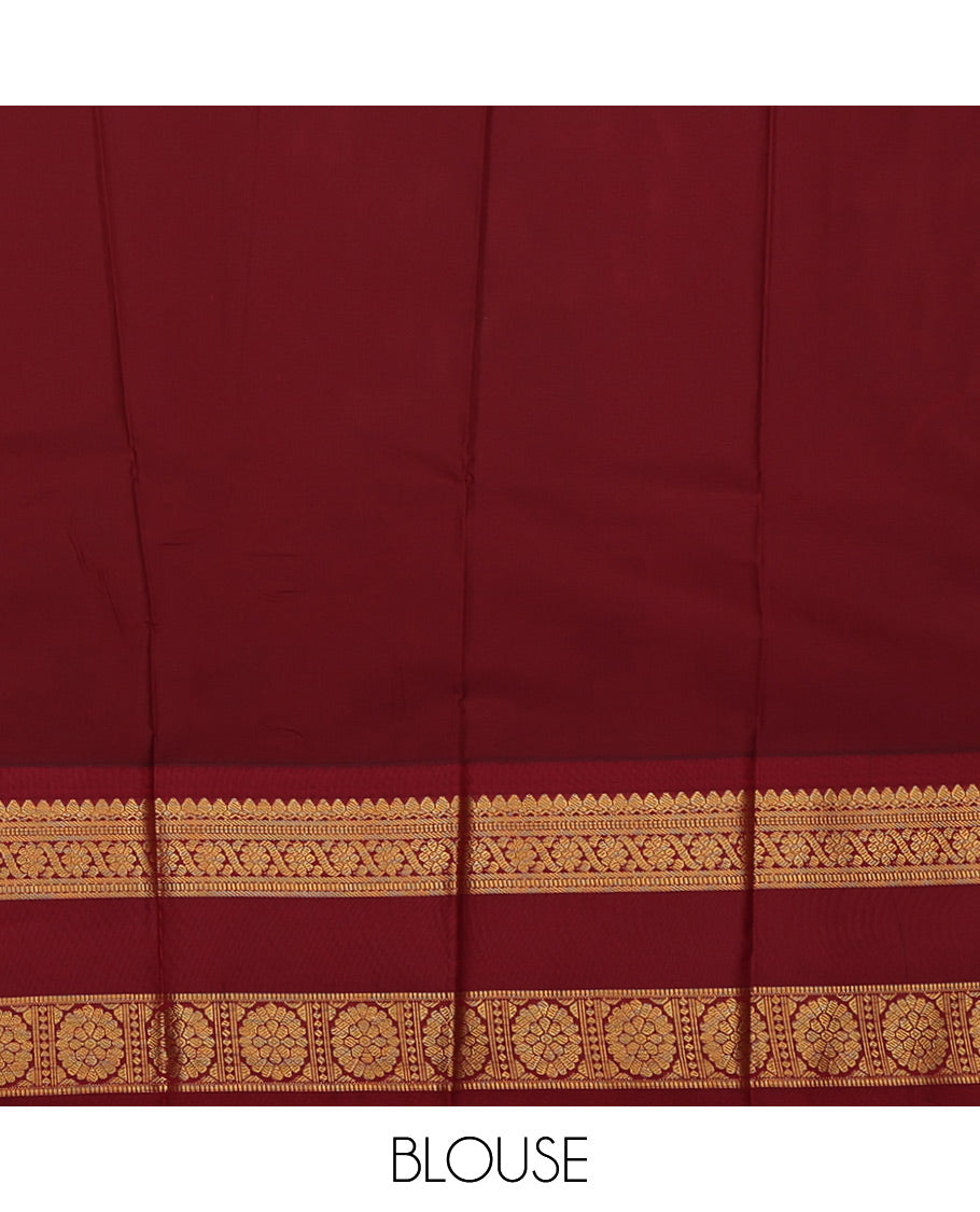 Blue Budget Silk Saree, Adorned with Zari Buttas All Over Its Body, Complemented by a Contrast Traditional Zari Design Rettai Pettu Border, Intricately Designed Pallu, and Paired with a Contrast Blouse